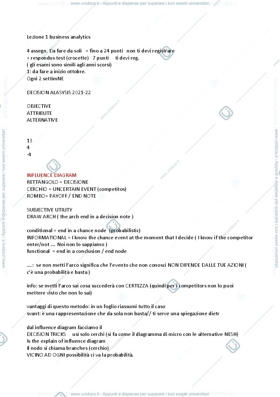 Anteprima pagina 1 — LEZIONE 1 FONDAMENTI DI BUSINESS ANALYTICS 