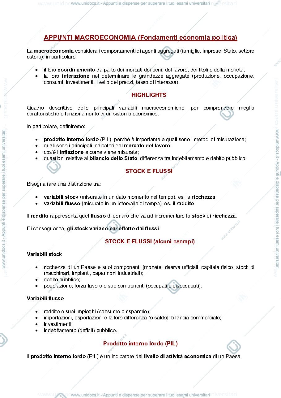 Anteprima pagina 1 — APPUNTI MACROECONOMIA