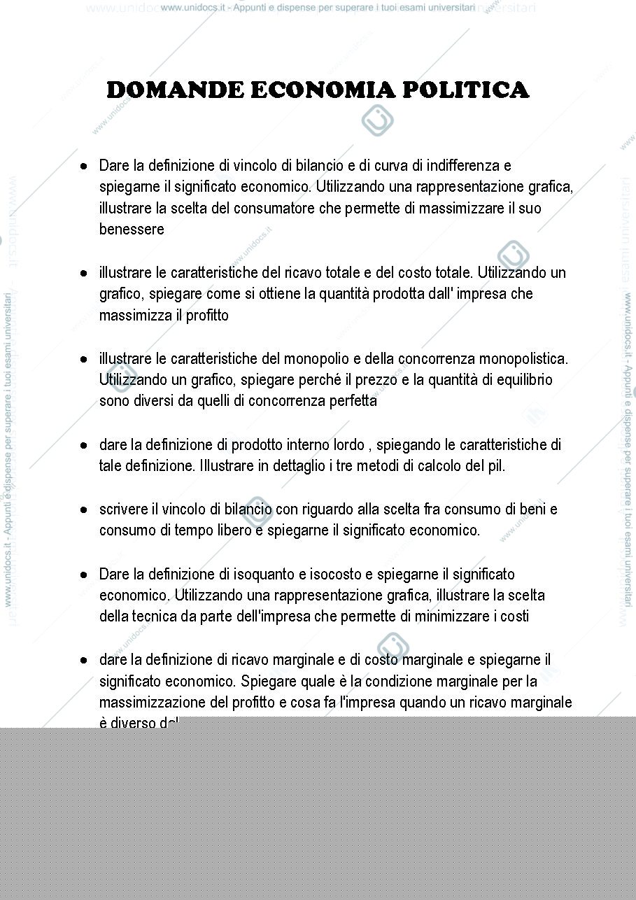 Anteprima pagina 1 — Domande di economica