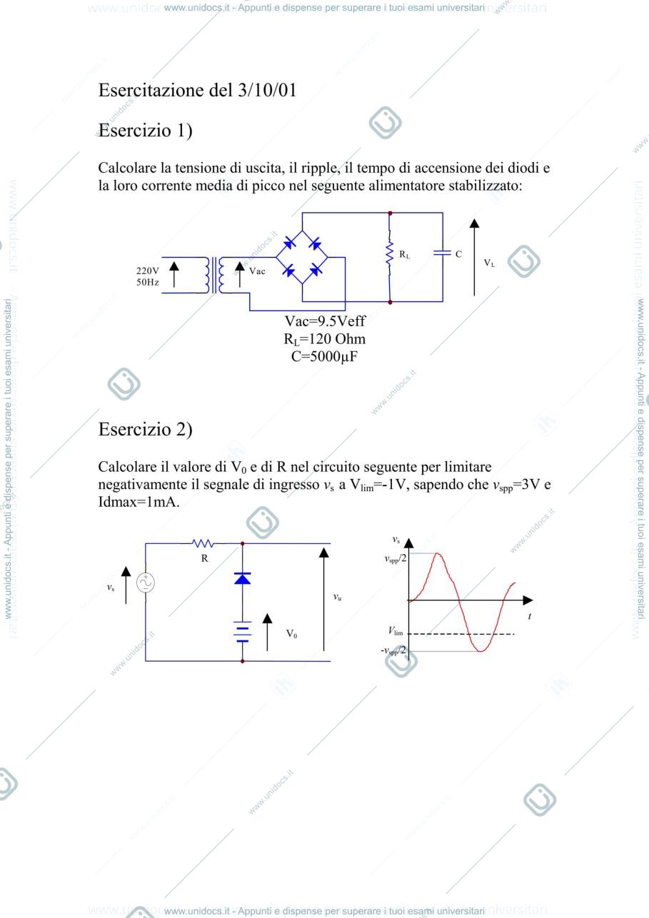 Anteprima pagina 1 — circuiti con diodi 3 esercizi corso prof: Castoldi