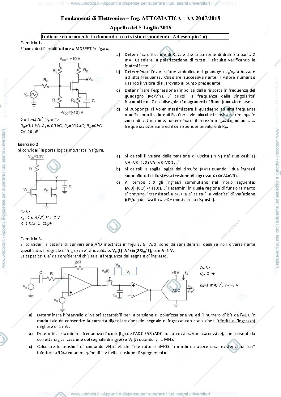 Anteprima pagina 1 — 05lug18 Esame prof : Castoldi