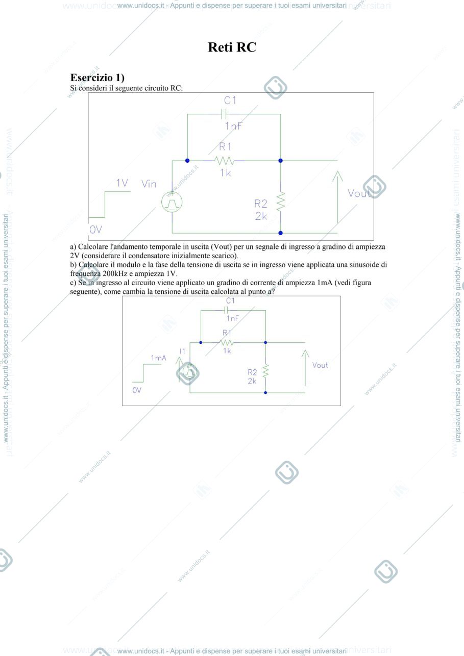 Anteprima pagina 1 — circuito R, C esercizi corso prof: Castoldi