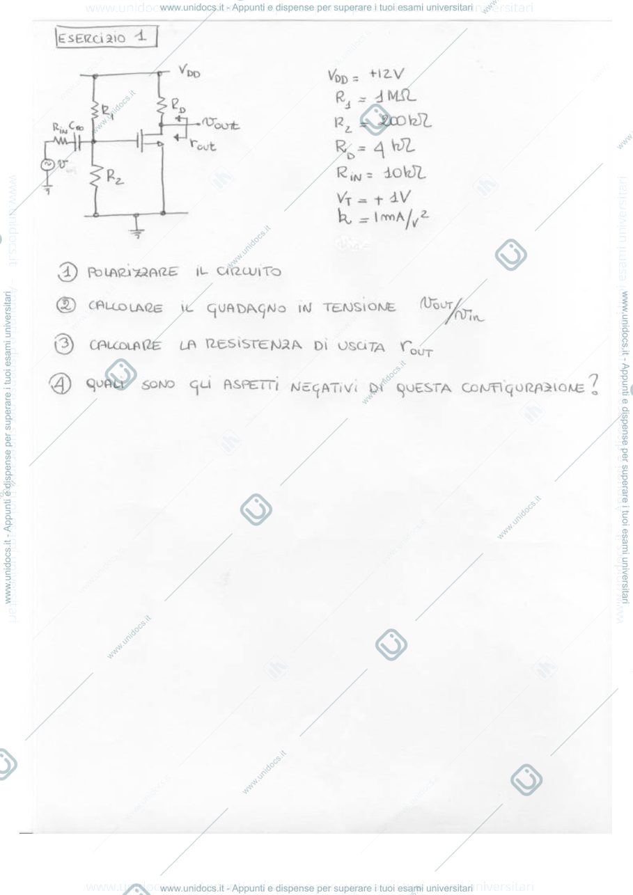 Anteprima pagina 1 — MOSFET_4es. esercizi corso prof: Castoldi