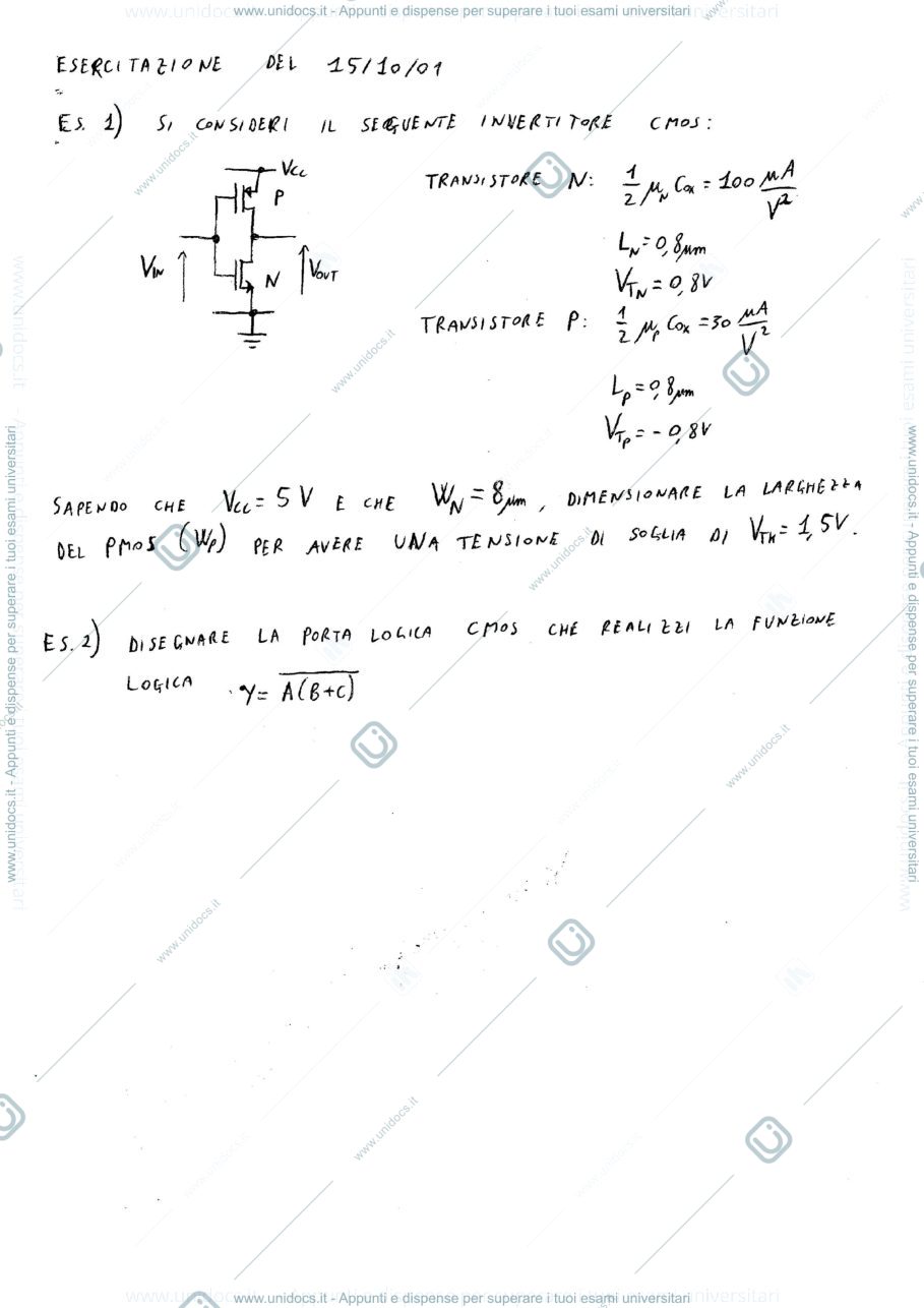Anteprima pagina 1 — Circuiti con MOS 1 esercizi corso prof: Castoldi