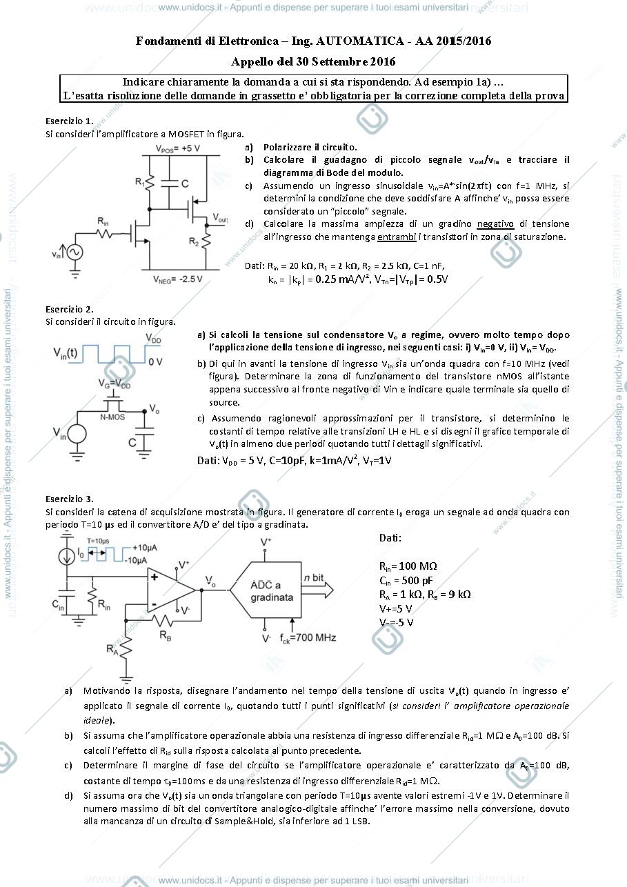 Anteprima pagina 1 — 30set16 Esame prof : Castoldi