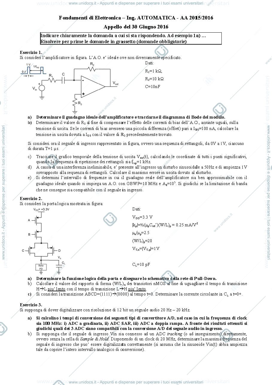 Anteprima pagina 1 — 30giu16 Esame prof : Castoldi