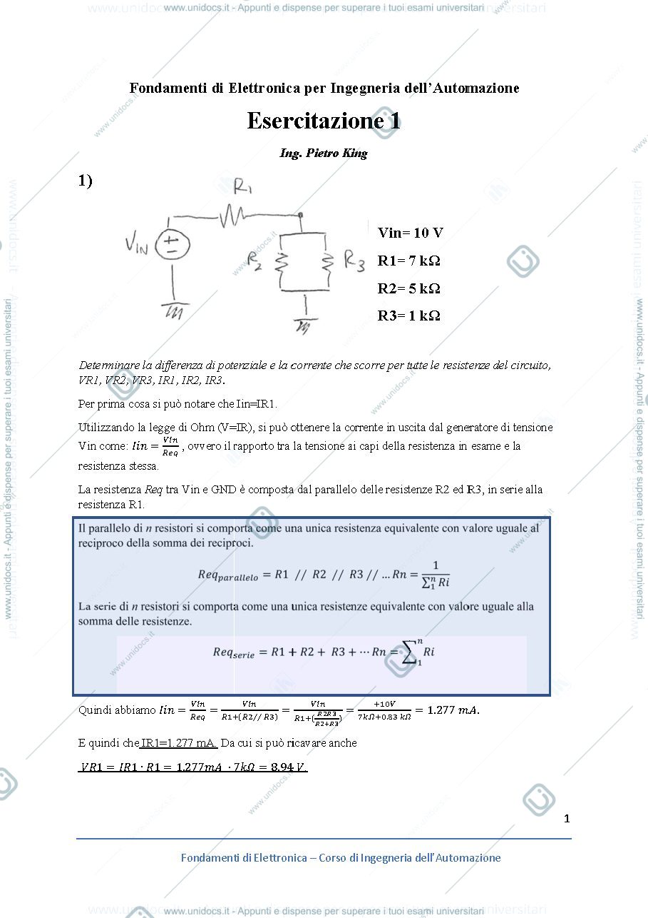 Anteprima pagina 1 — esercitazioni corso prof: Castoldi