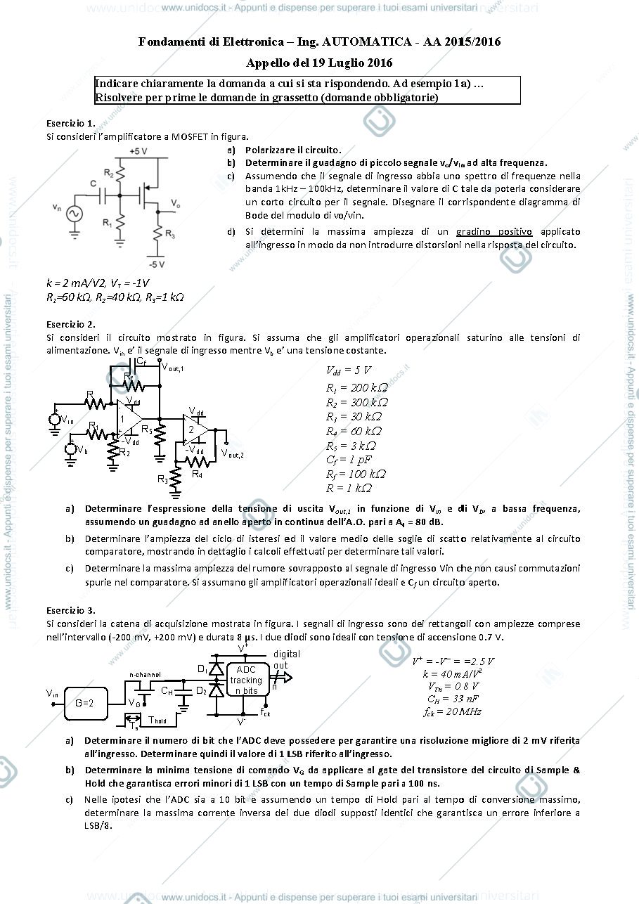 Anteprima pagina 1 — 19lug16 Esame prof : Castoldi