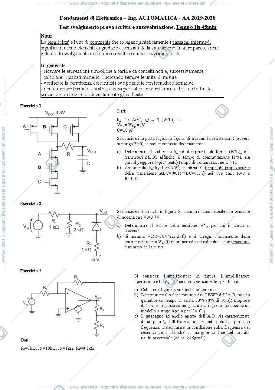 Anteprima pagina 1 — Test prova scritta Esame prof : Castoldi