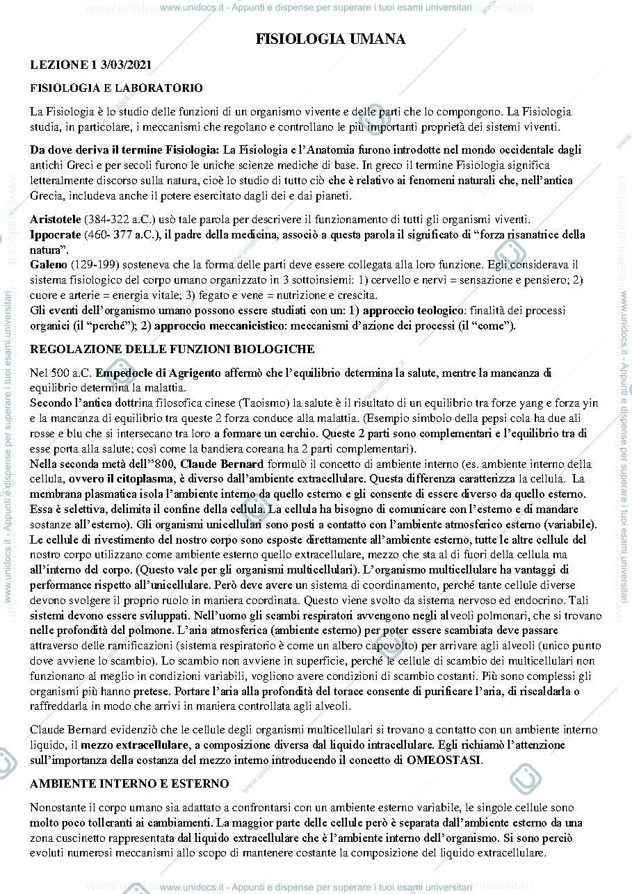 Anteprima pagina 1 — Fondamenti di fisiologia umana prof Crispino