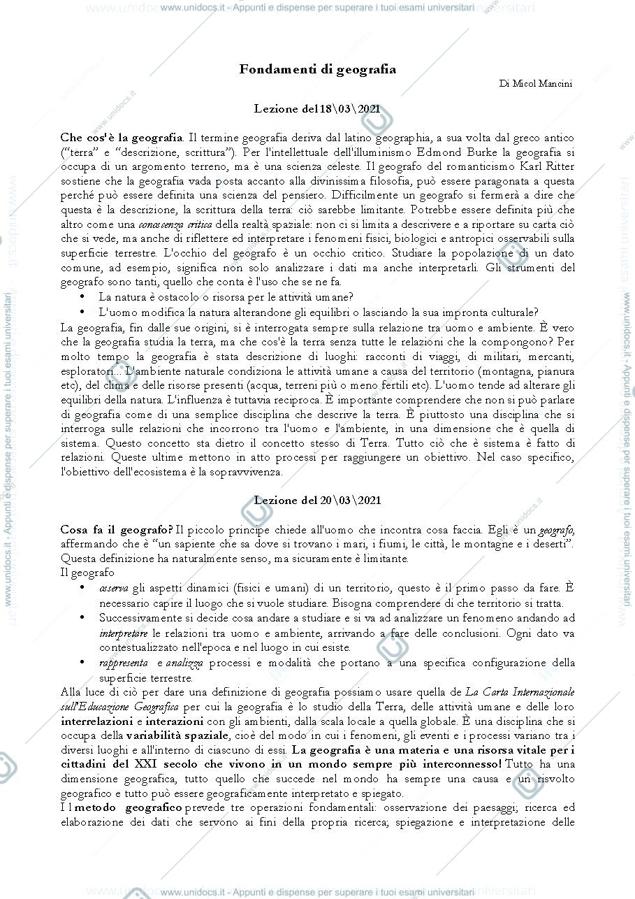 Anteprima pagina 1 — Fondamenti di Geografia