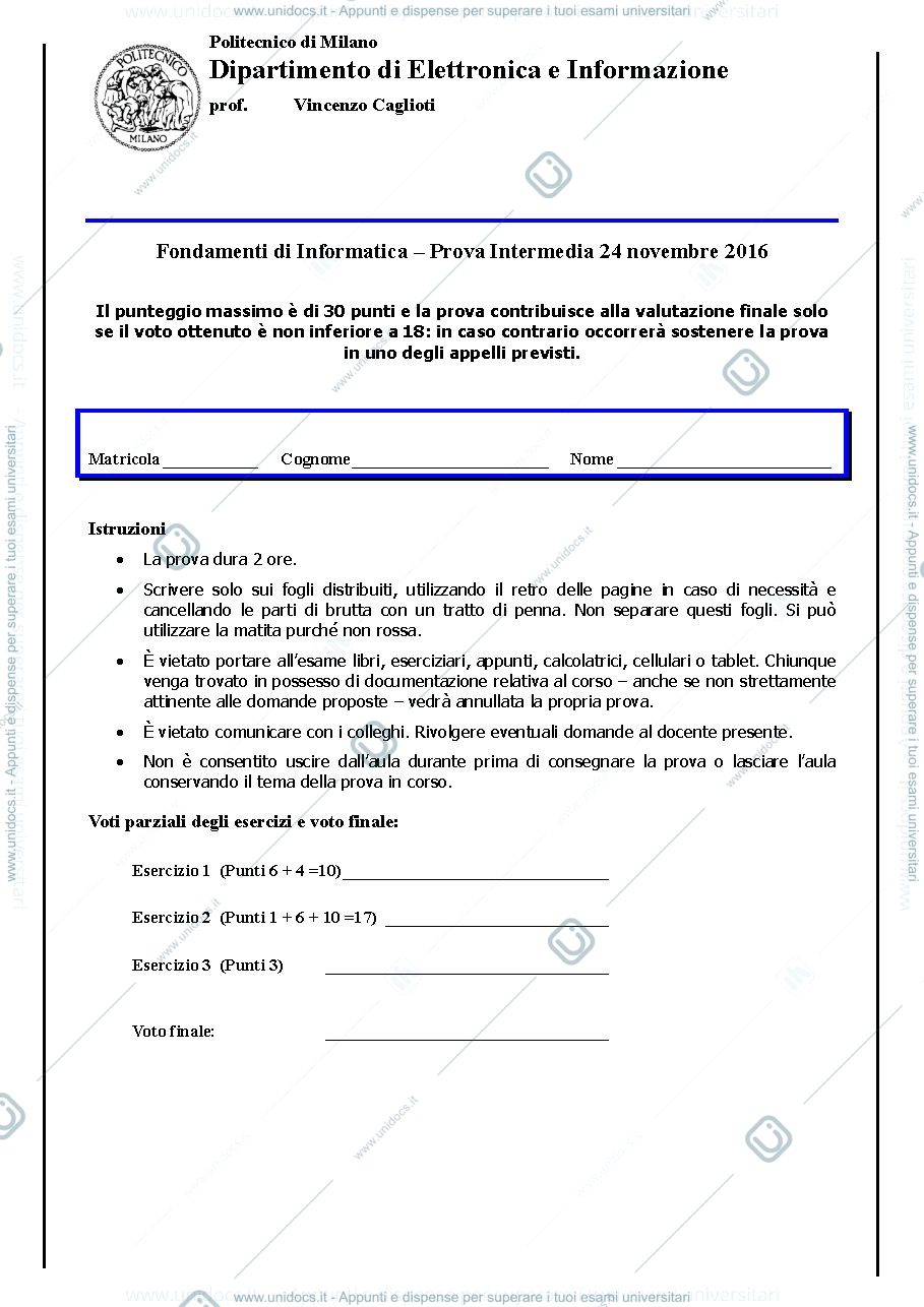 Anteprima pagina 1 — 2016-11-24 ItinerePrimaSoluzioni esame prof:  Caglioti