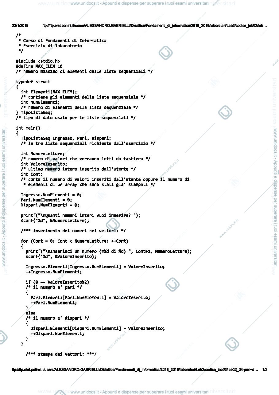 Anteprima pagina 1 — lab02_04 laboratori informatici prof: Caglioti