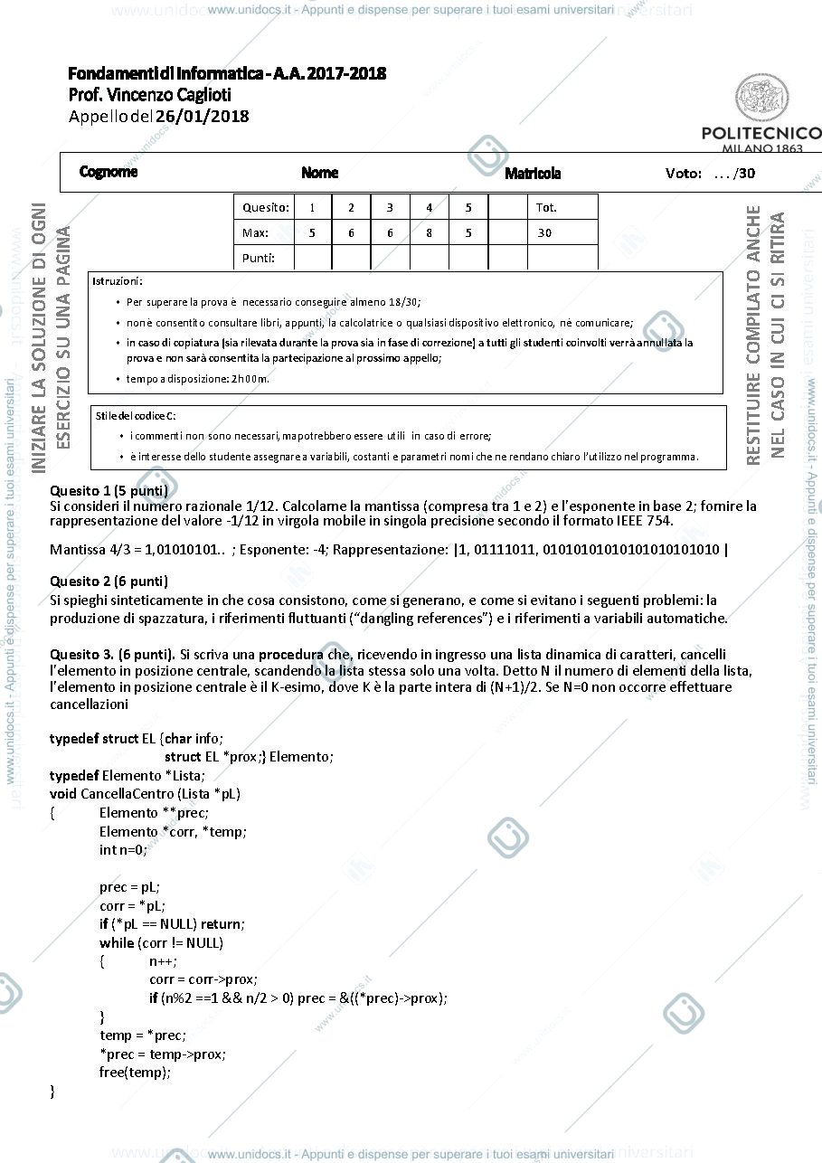 Anteprima pagina 1 — 2018-01-26 Soluzioni esame prof:  Caglioti