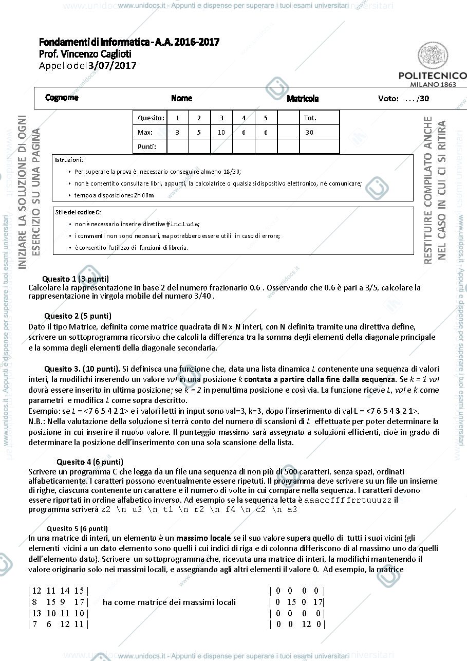 Anteprima pagina 1 — Caglioti2017-07-03 esame prof:  Caglioti