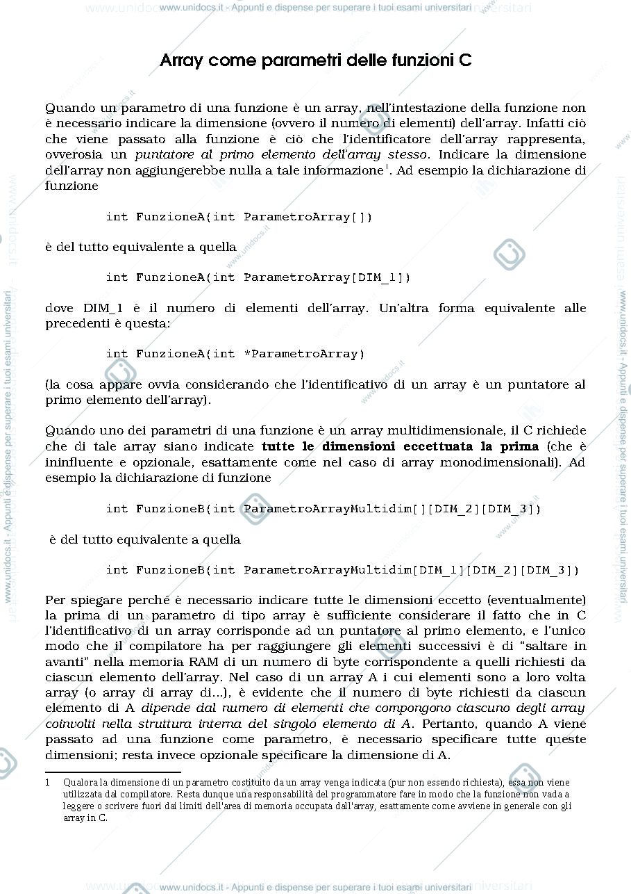 Anteprima pagina 1 — array_come_parametri_di_funzione accorgimenti logici e teorici prof:  Caglioti