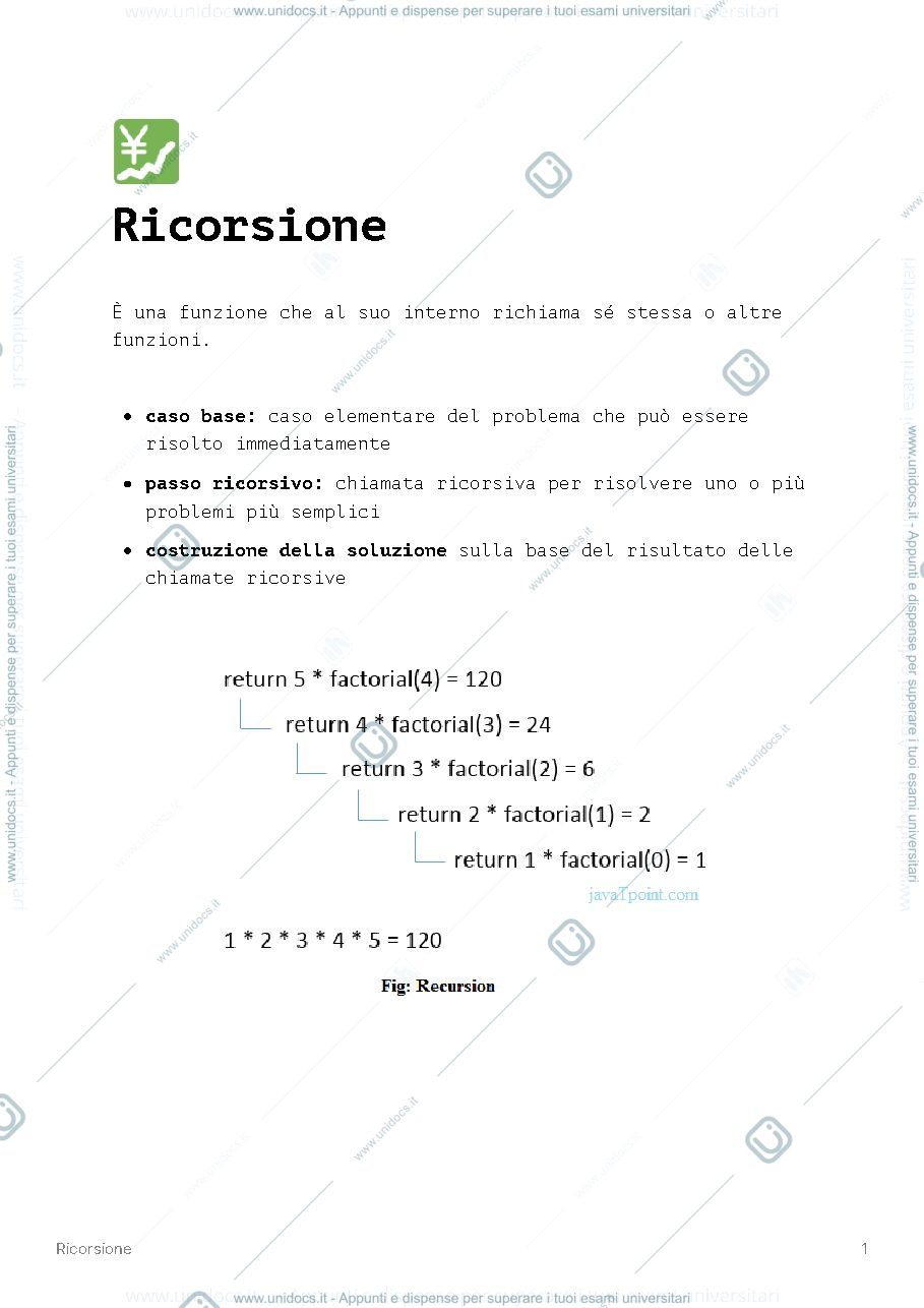 Anteprima pagina 1 — Funzioni Ricorsive