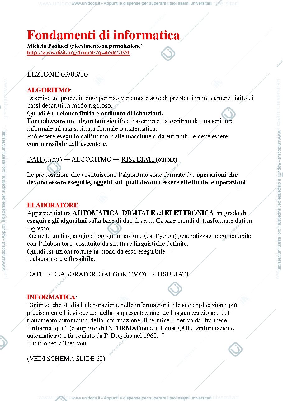 Anteprima pagina 1 — Appunti Fondamenti di informatica parte 1