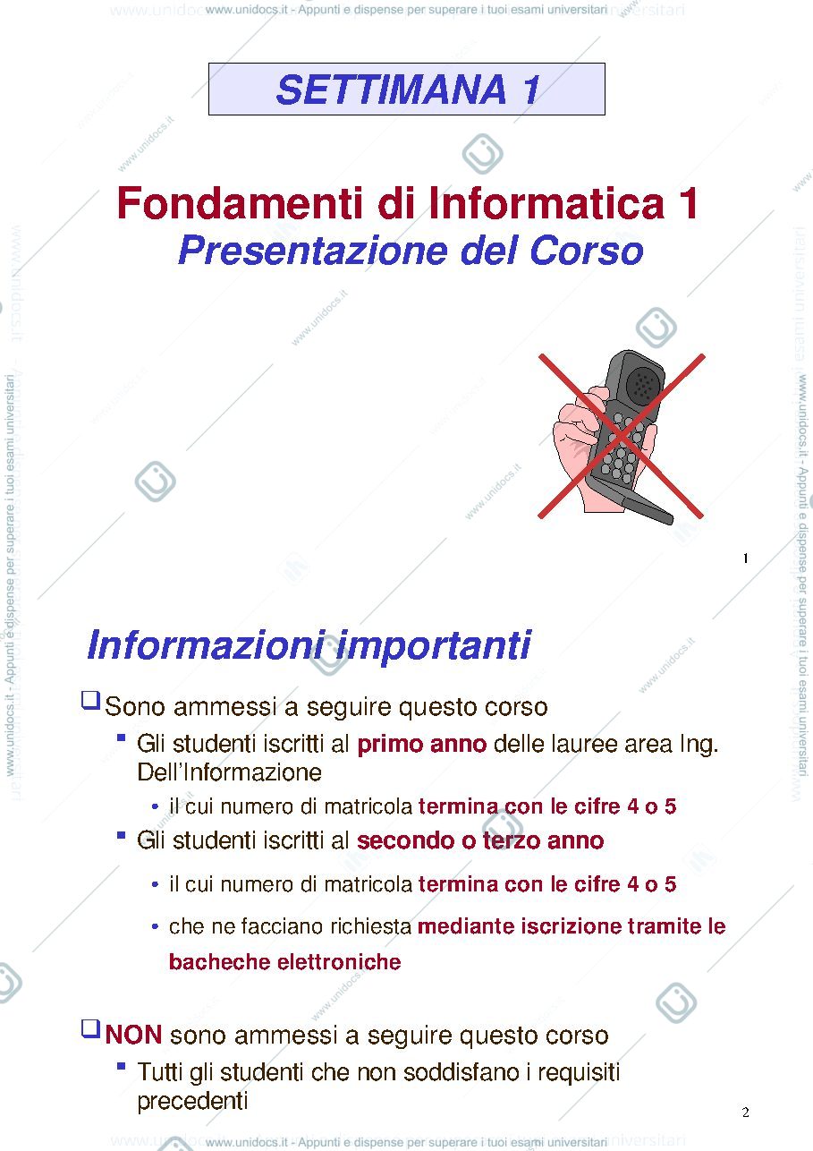 Anteprima pagina 1 — Settimana 1