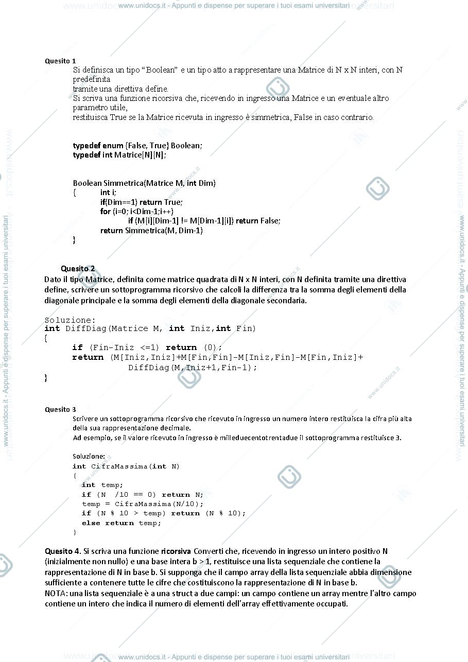 Anteprima pagina 1 — Esercizi Ricorsione II accorgimenti logici e teorici prof:  Caglioti