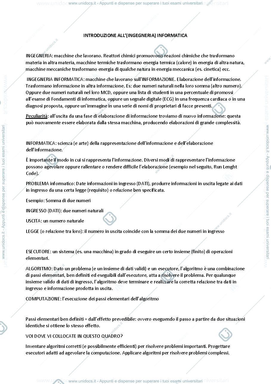 Anteprima pagina 1 — FINFO-02 Introduzione e Algoritmi prof. Vincenzo Caglioti