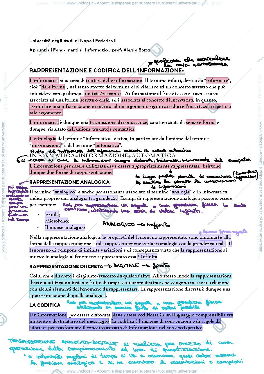 Anteprima pagina 1 — Fondamenti di informatica 
