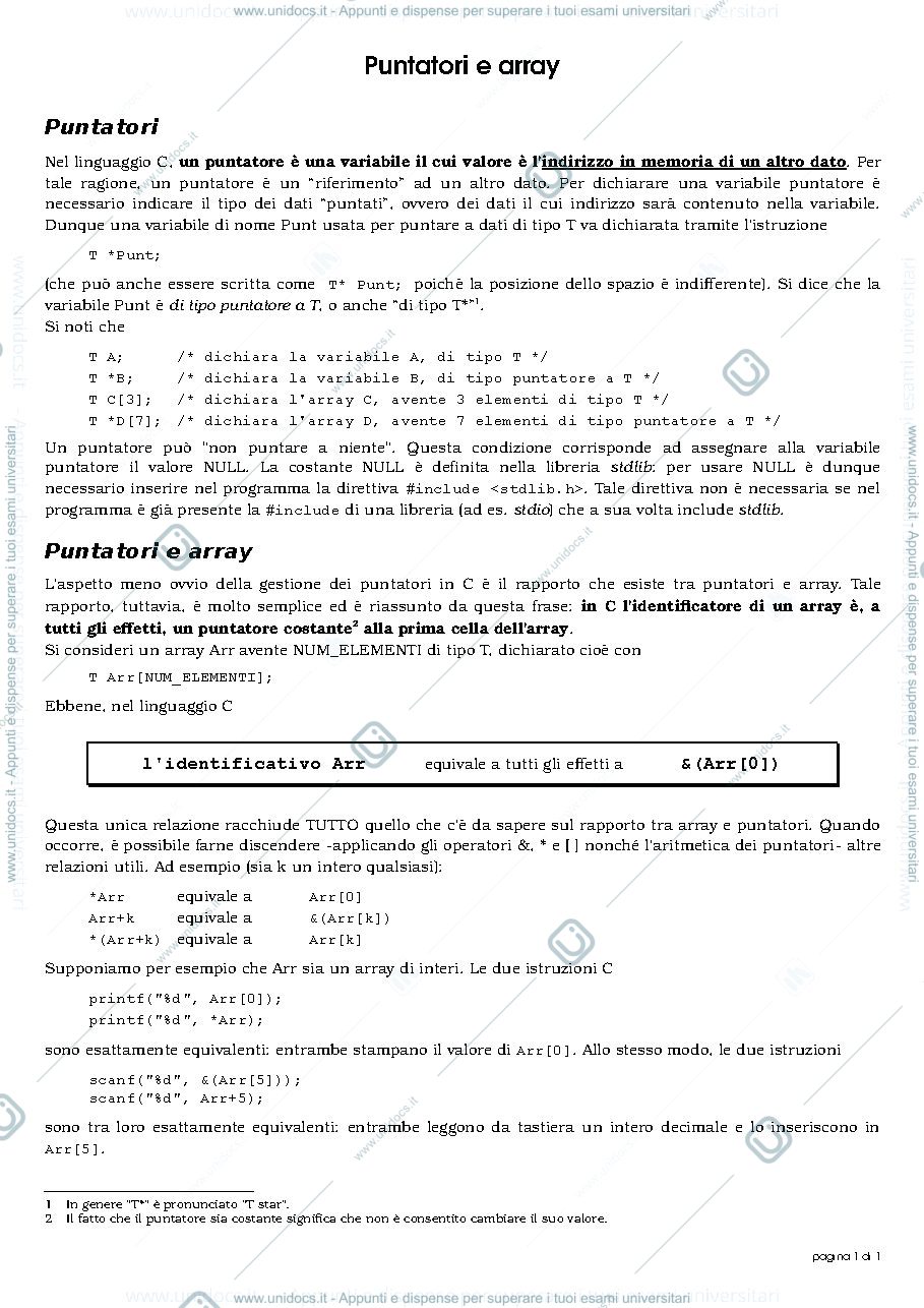 Anteprima pagina 1 — puntatori_e_array accorgimenti logici e teorici prof:  Caglioti