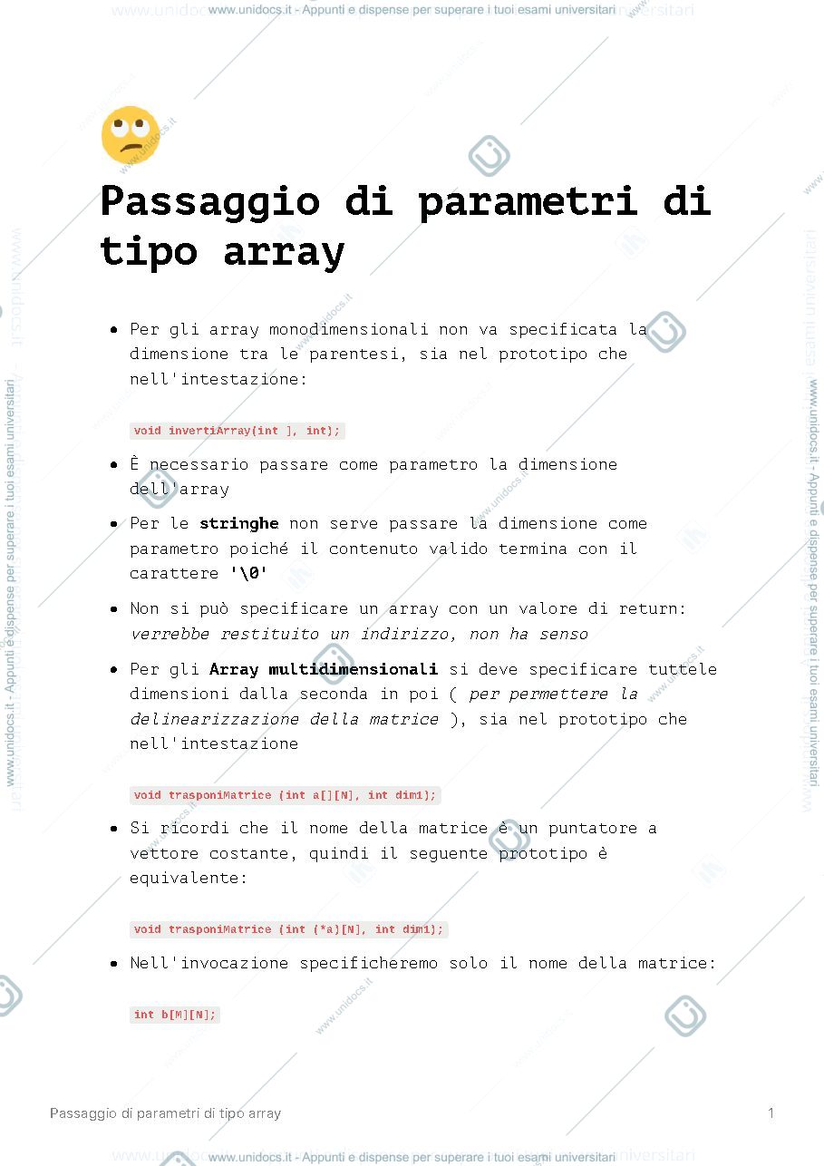 Anteprima pagina 1 — Passaggio di parametri di tipo array