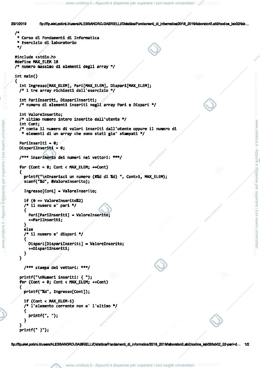 Anteprima pagina 1 — lab02_02 laboratori informatici prof: Caglioti