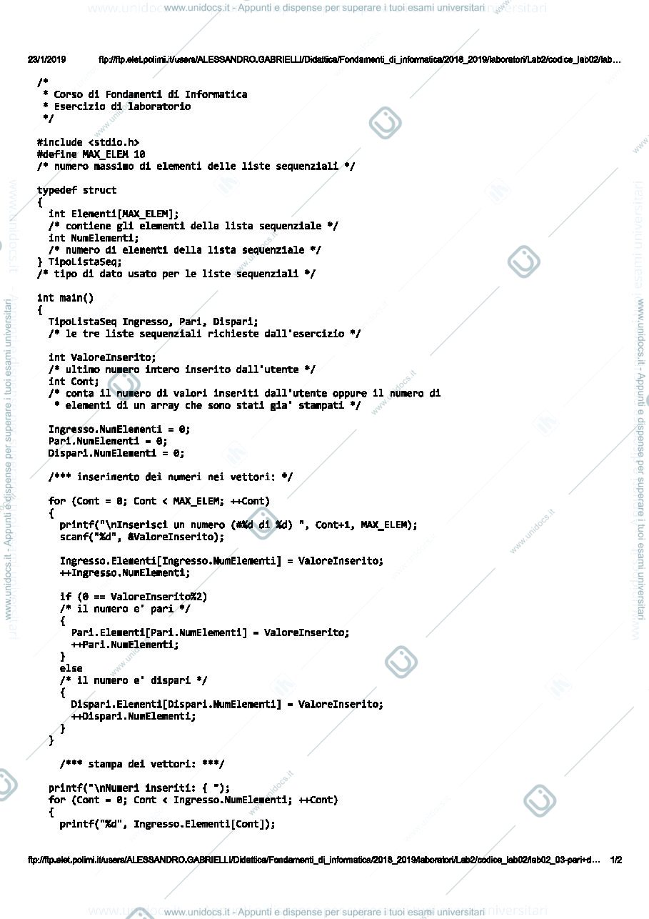 Anteprima pagina 1 — lab02_03 laboratori informatici prof: Caglioti