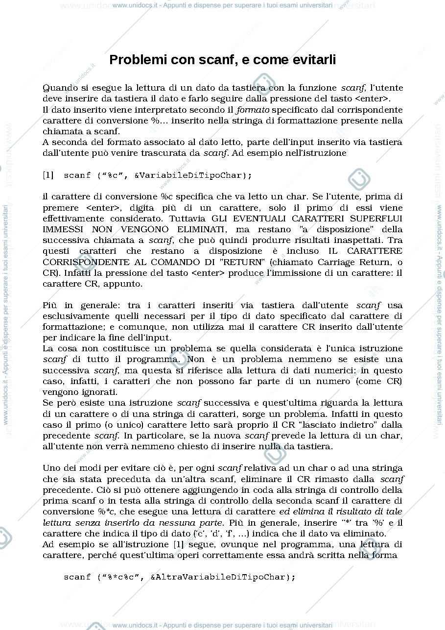 Anteprima pagina 1 — scanf accorgimenti logici e teorici prof:  Caglioti