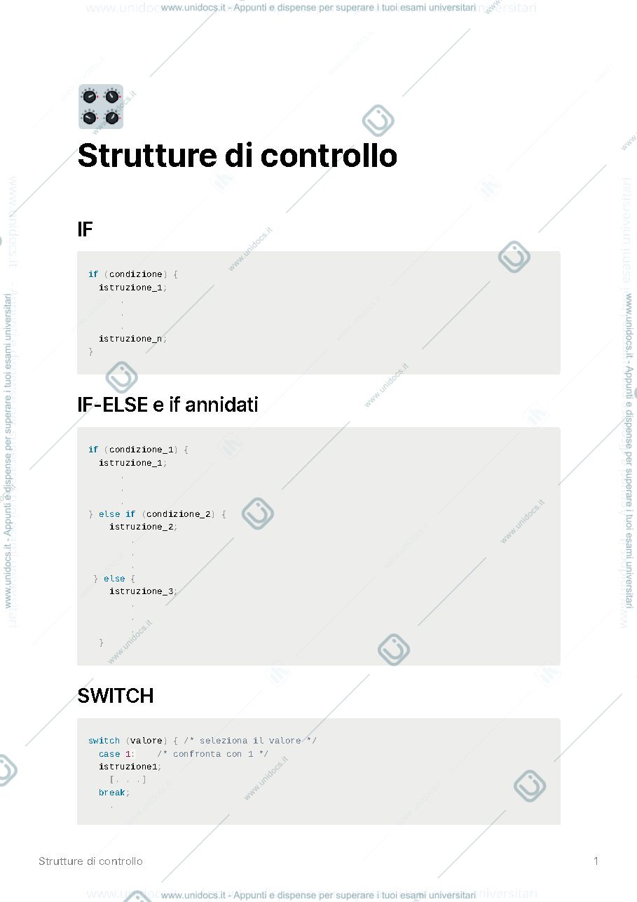 Anteprima pagina 1 — Strutture di controllo - ANSI C
