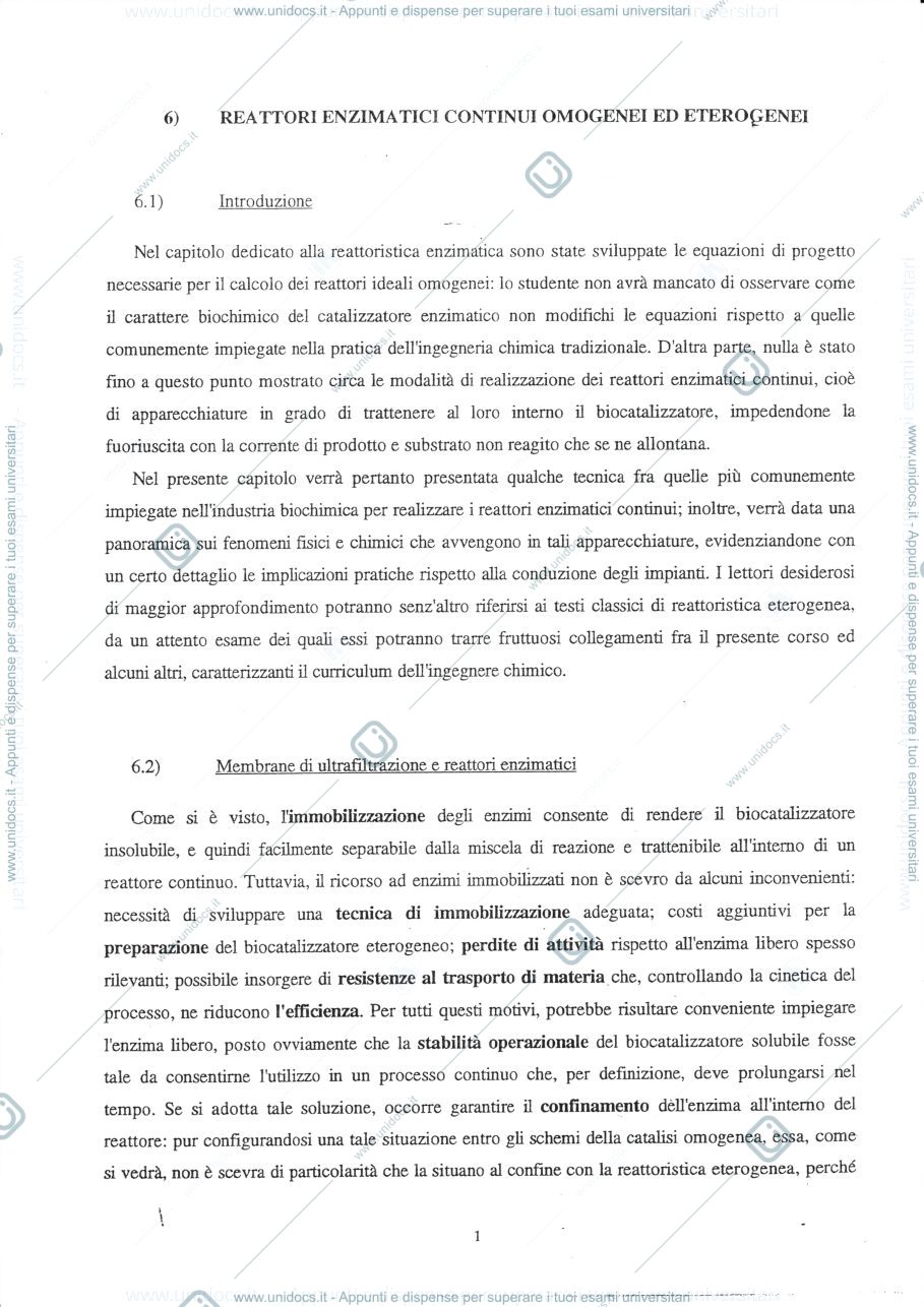 Anteprima pagina 1 — 6  Reattori enzimatici continui omogenei ed eterogenei