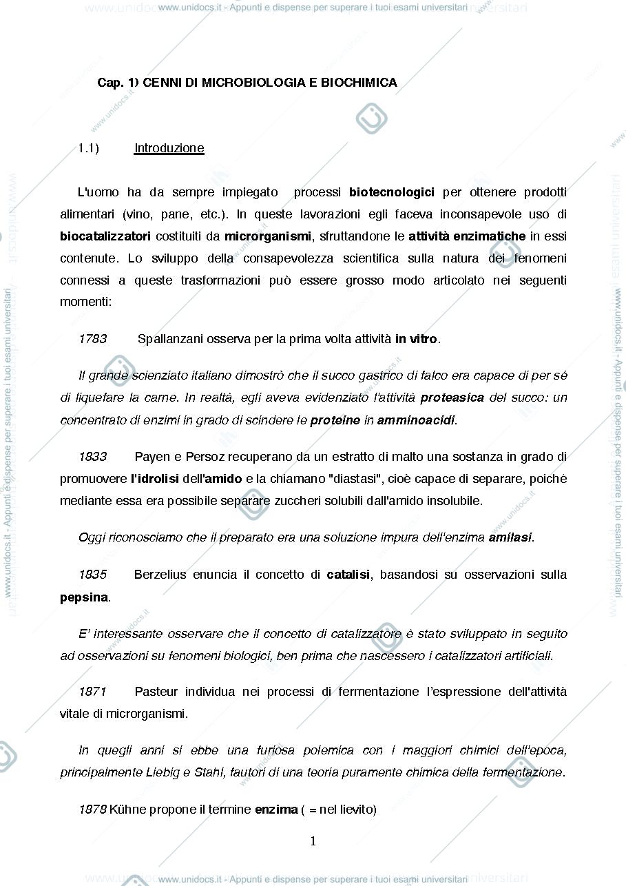 Anteprima pagina 1 — Cenni di microbiologia e biochimica