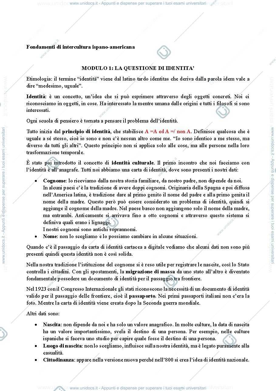 Anteprima pagina 1 — APPUNTI FONDAMENTI DI INTERCULTURA ISPANOAMERICANO
