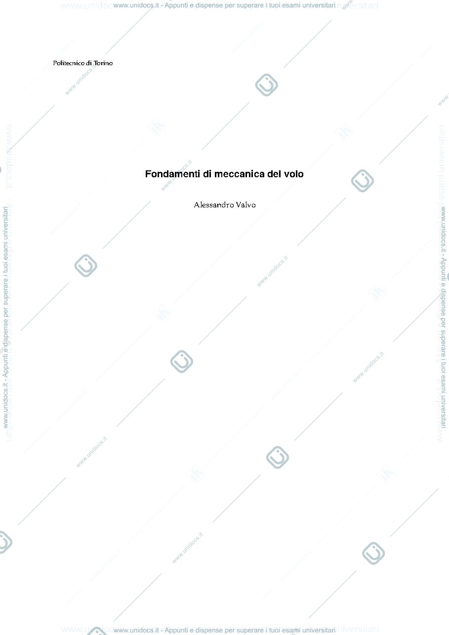 Anteprima pagina 1 — Appunti di fondamenti di meccanica del volo - Alessandro Valvo