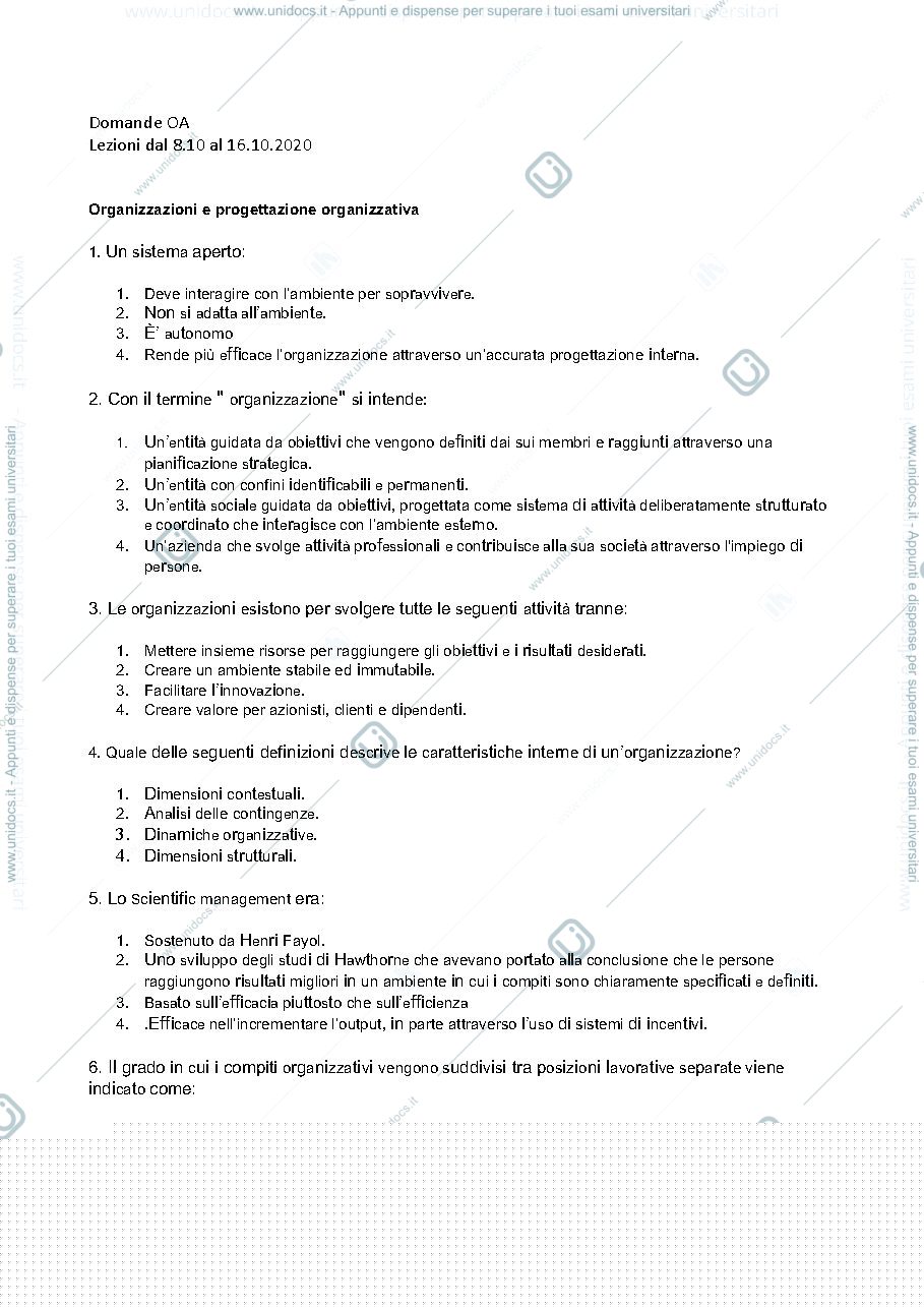 Anteprima pagina 1 — Organizzazione Aziendale 