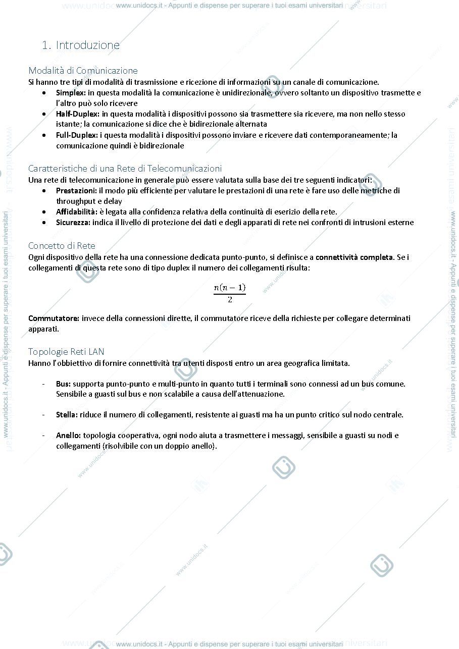 Anteprima pagina 1 — Appunti fondamenti di reti di telecomunicazione