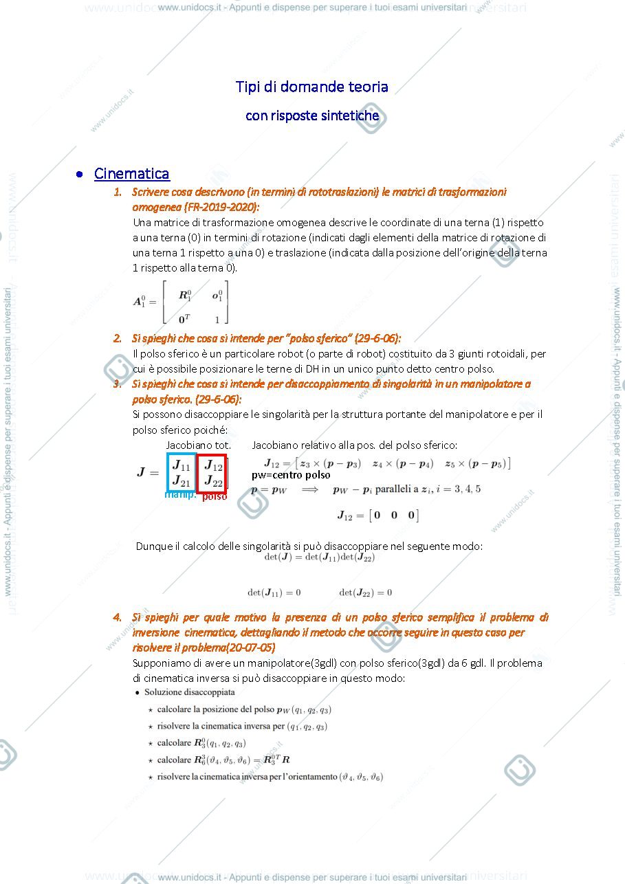 Anteprima pagina 1 — Domande Teoria Robotica