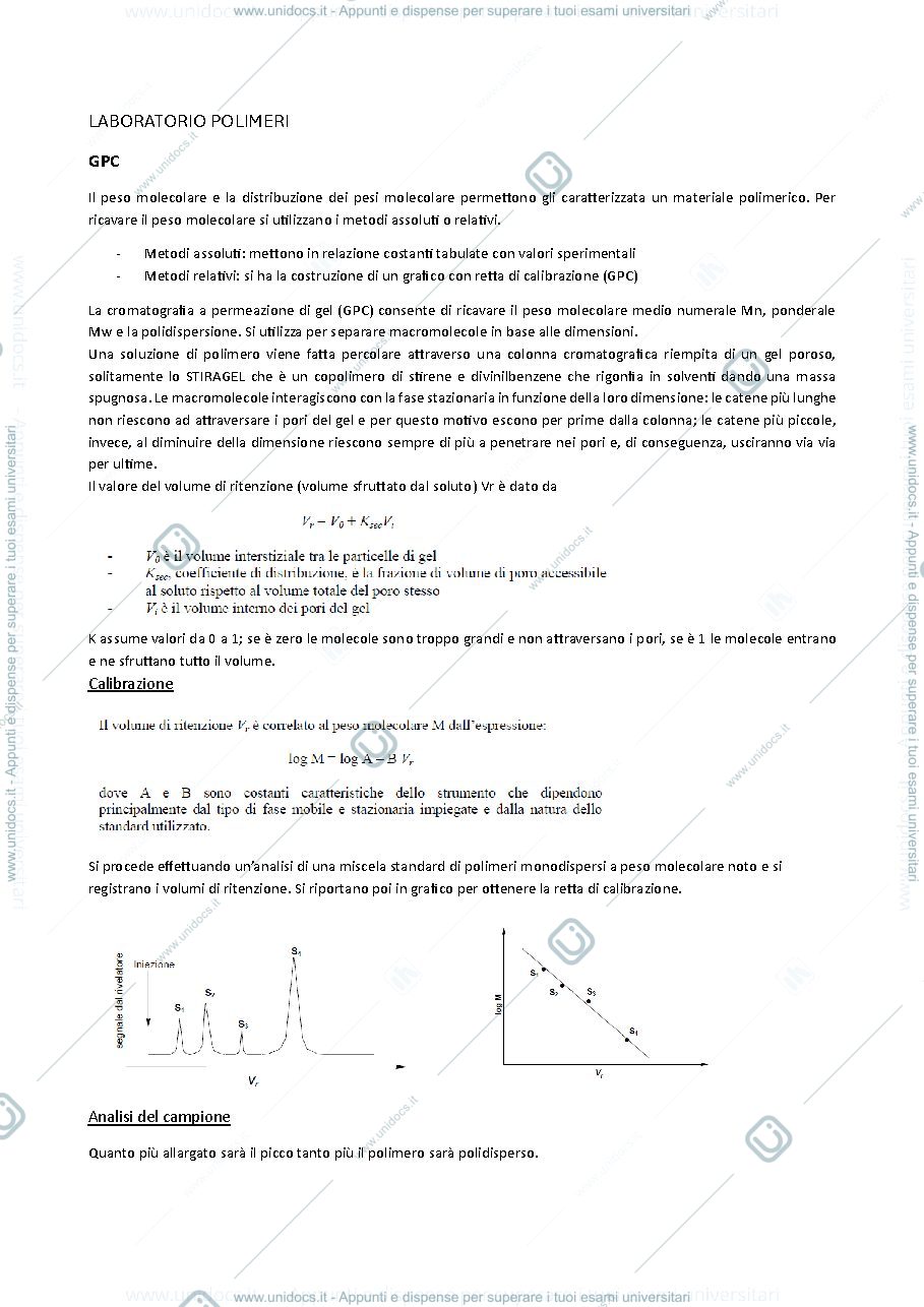 Anteprima pagina 1 — Riassunto parte di laboratorio di chimica dei polimeri