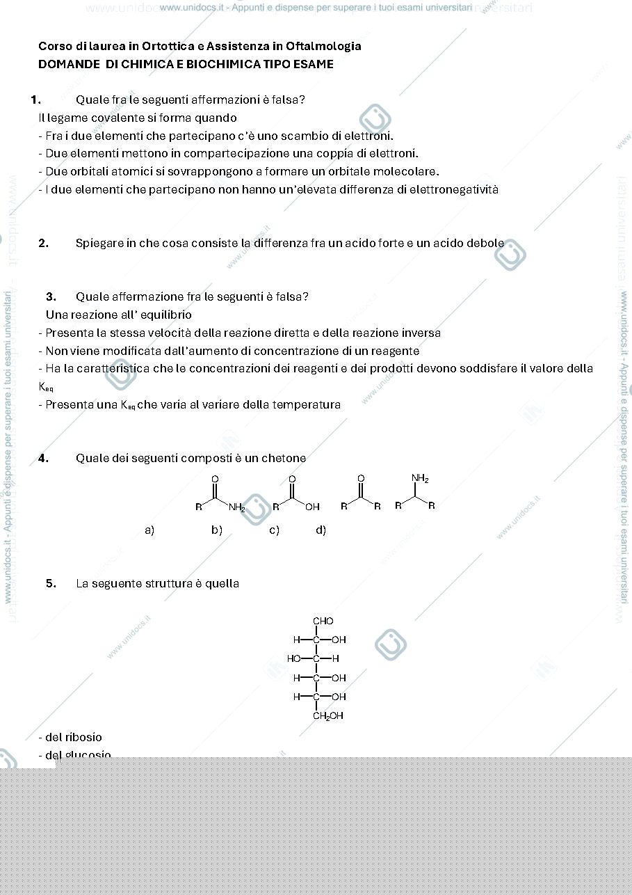 Anteprima pagina 1 — esempio domande esame di biochimica 