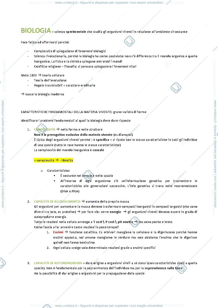 Anteprima pagina 1 — Biologia applicata - prof Doneda