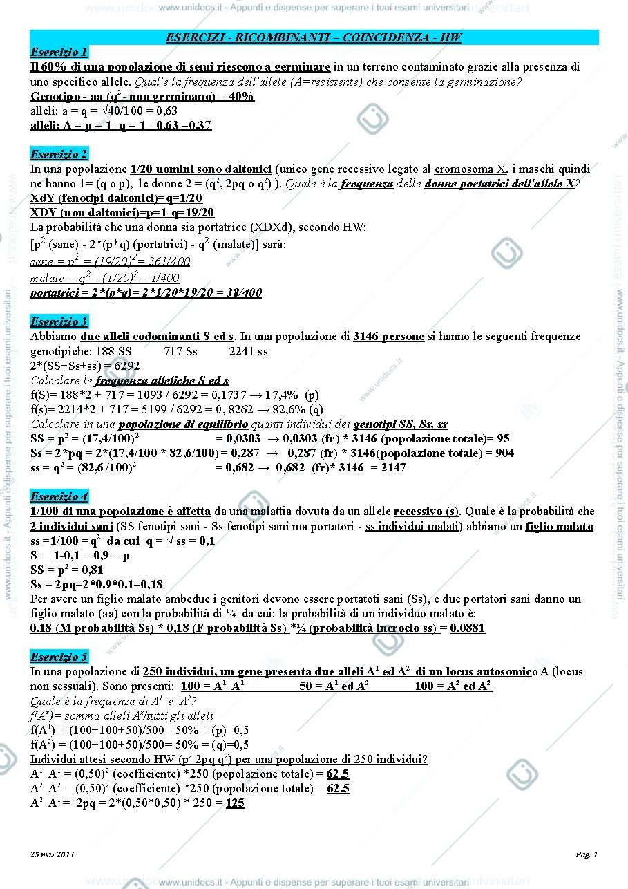 Anteprima pagina 1 — Esempio domande esame genetica