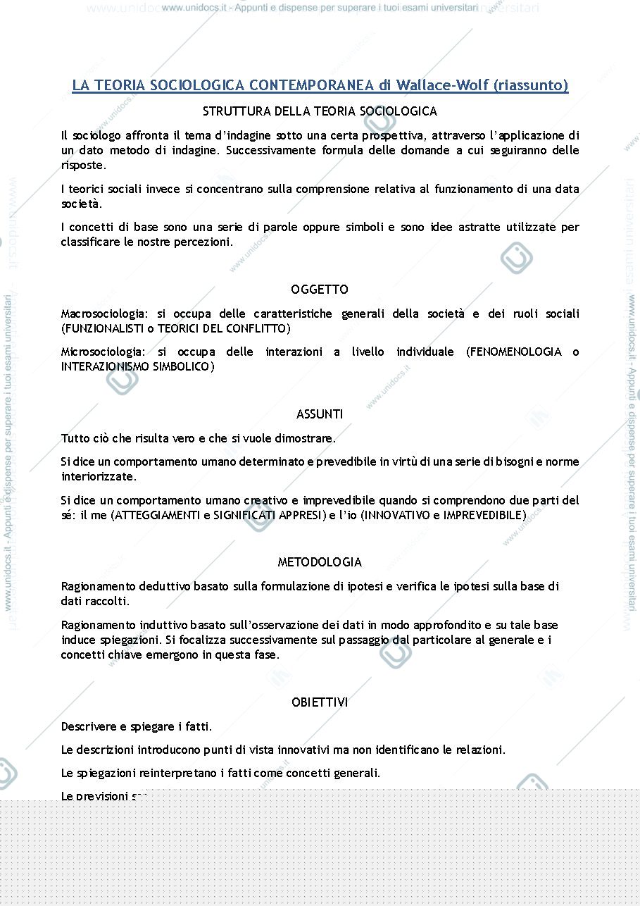 Anteprima pagina 1 — LA TEORIA SOCIOLOGICA CONTEMPORANEA E FUNZIONALISMO