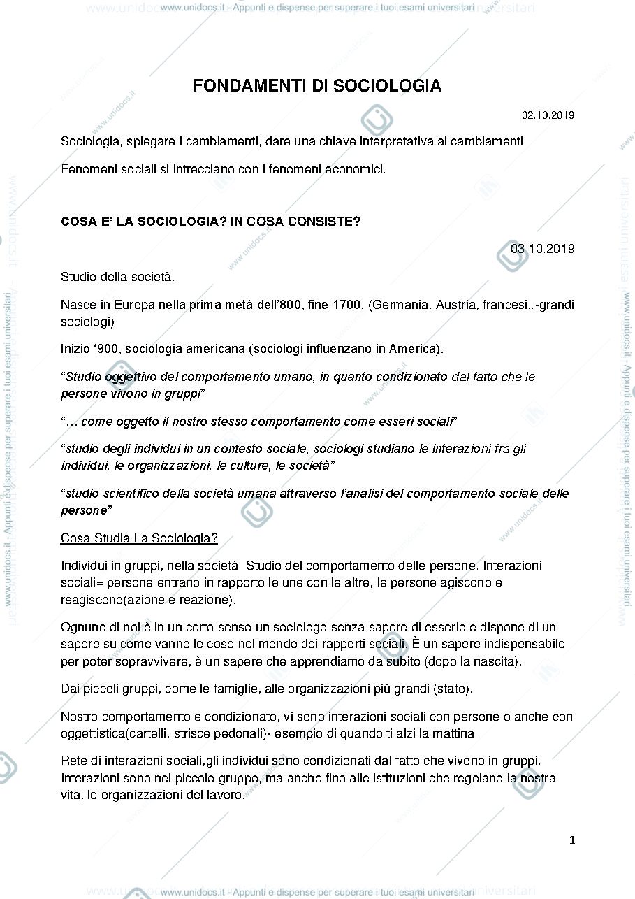 Anteprima pagina 1 — FONDAMENTI DI SOCIOLOGIA