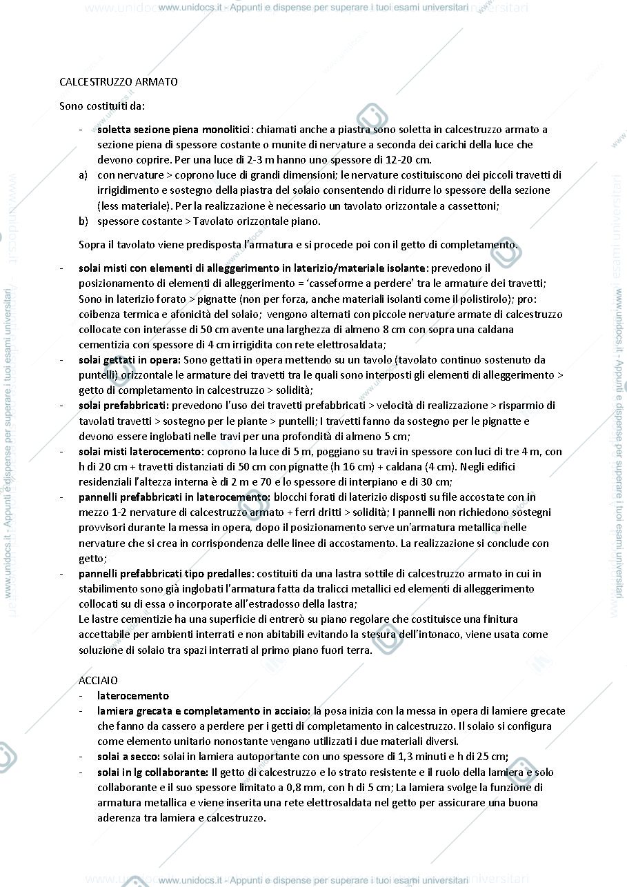 Anteprima pagina 1 — Riassunto lezione 4, solai 2 - Fondamenti di tecnologia dell'architettura