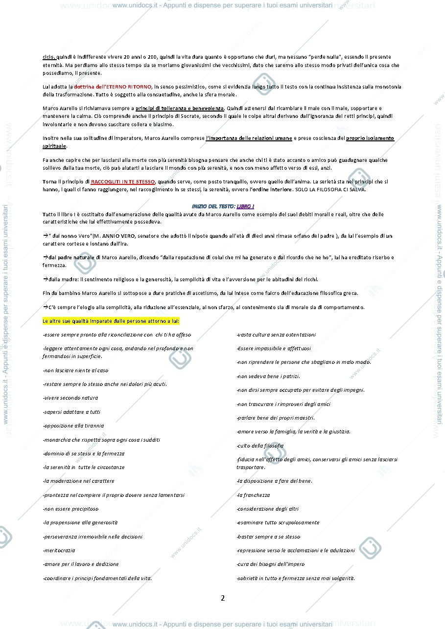 Anteprima pagina 2 — Riassunto Libri: Marco Aurelio "Pensieri" e Cartesio "Le passioni dell'anima"