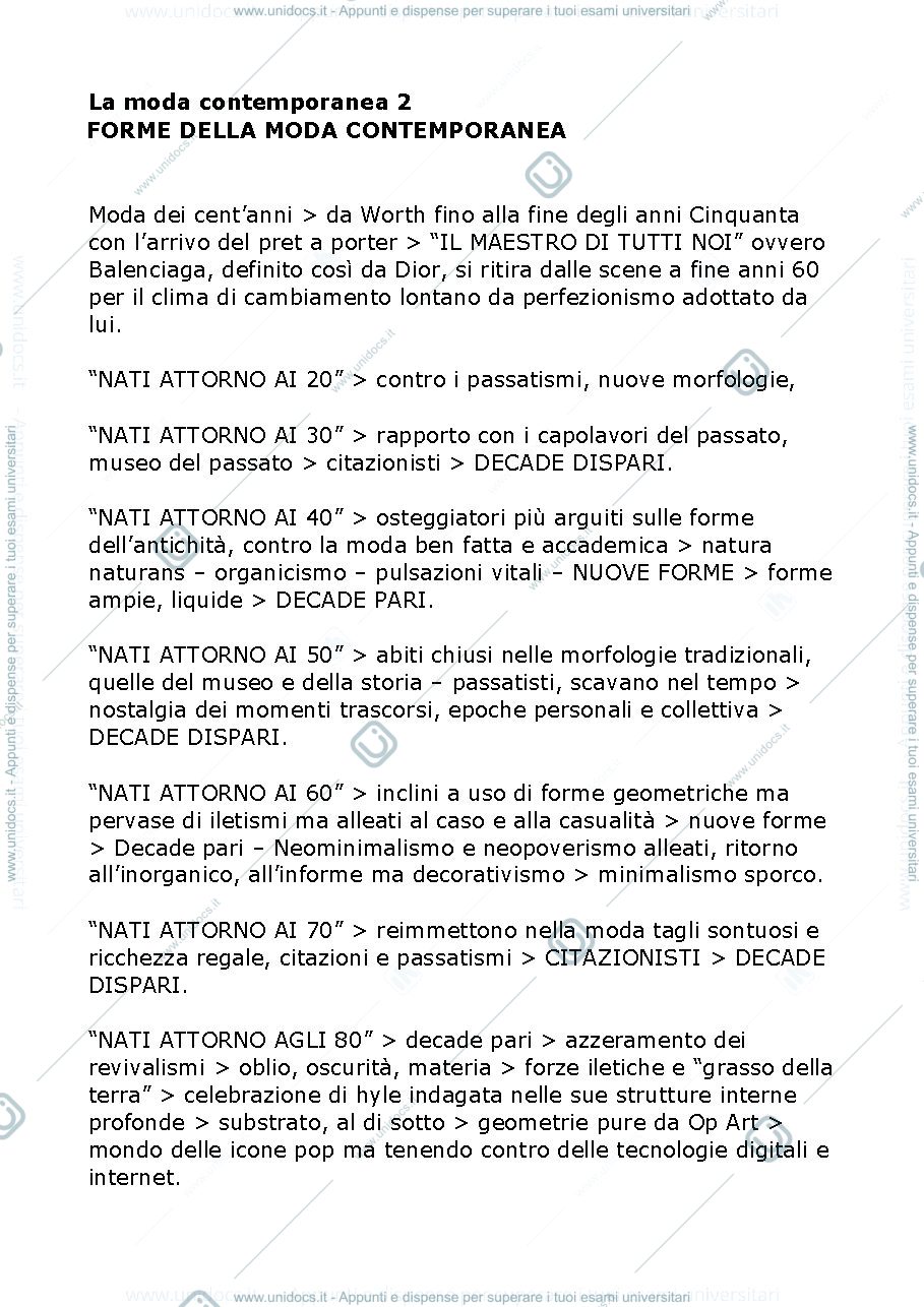 Anteprima pagina 1 — Riassunto La moda contemporanea 