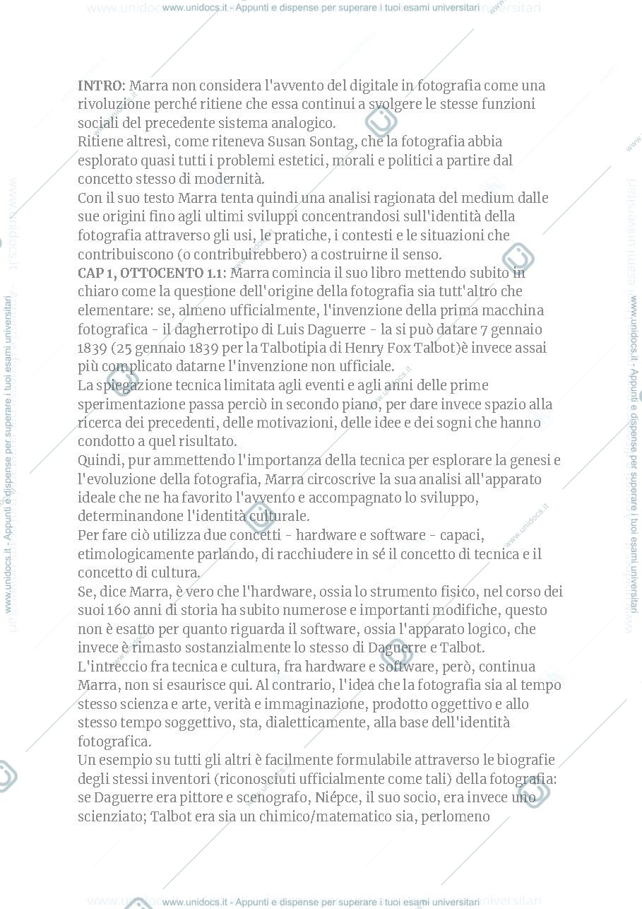 Anteprima pagina 1 — Riassunto di libro Fotografia (Marra)