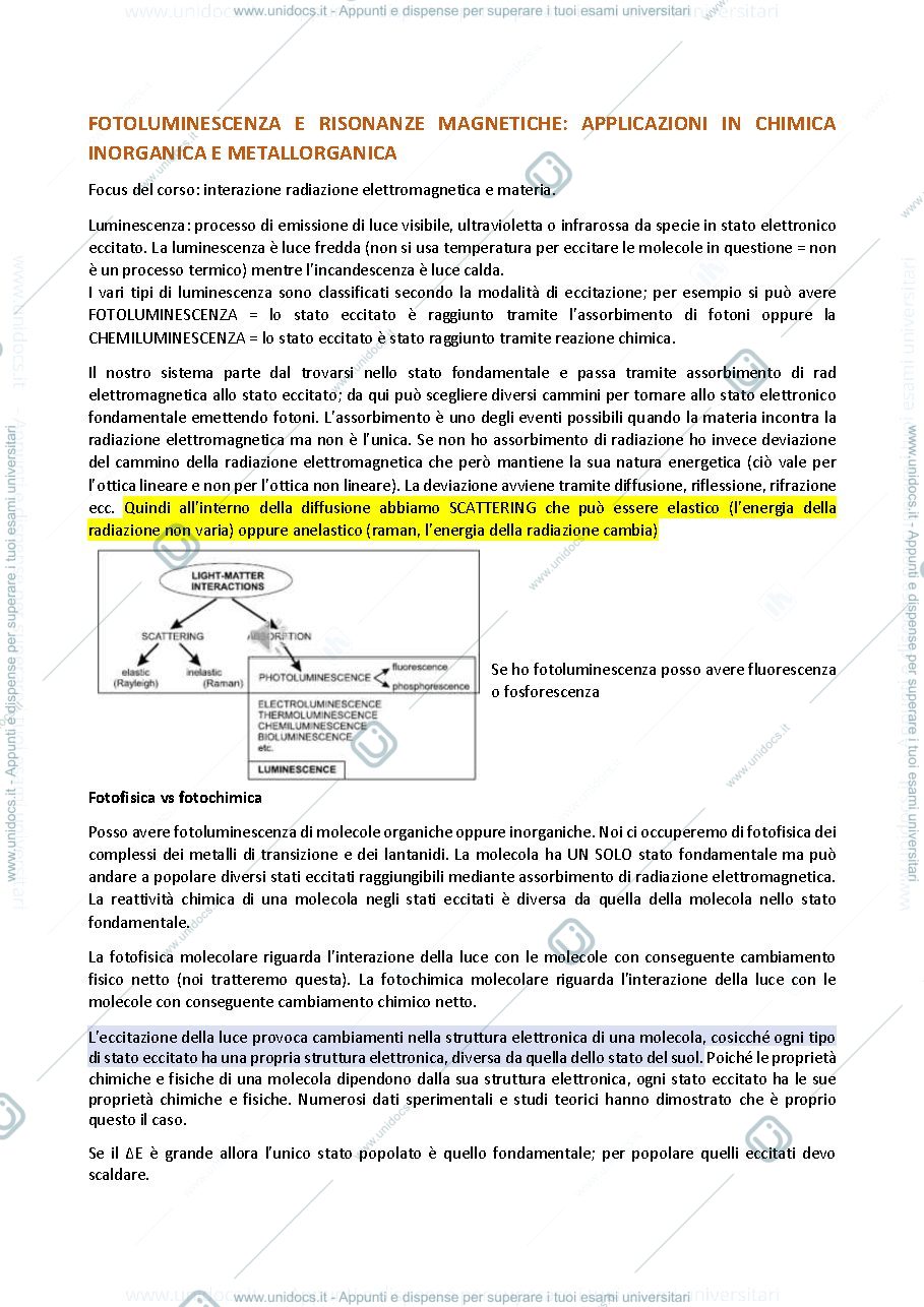 Anteprima pagina 1 — Fotoluminescenza e risonanze magnetiche: applicazioni in chimica inorganica e metallorganica
